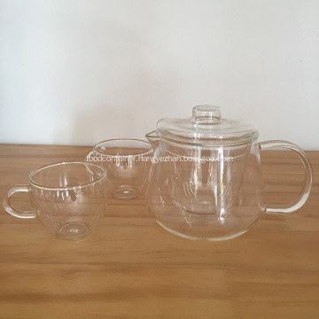 Clear Glass Teapot and Tea Cup Set